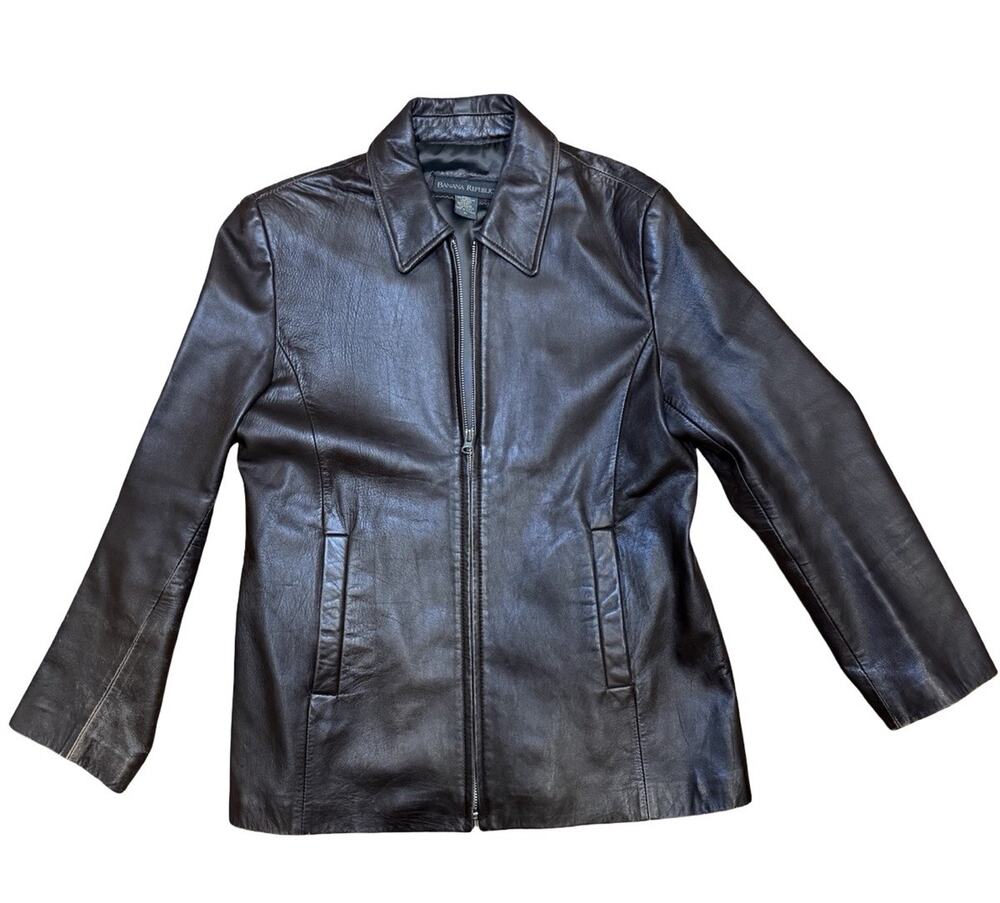 VINTAGE BROWN BANANA REPUBLIC ZIP UP LEATHER JACKET MEDIUM